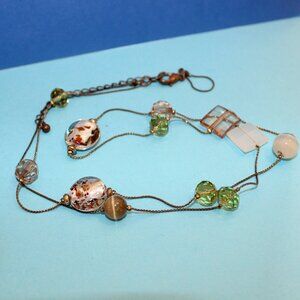 Glass Bead Necklace on Brass/Gold Colored Chain